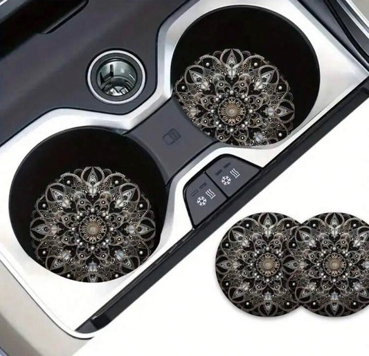 Mystic Mandala Car Cup Holder Coasters – Set of 2