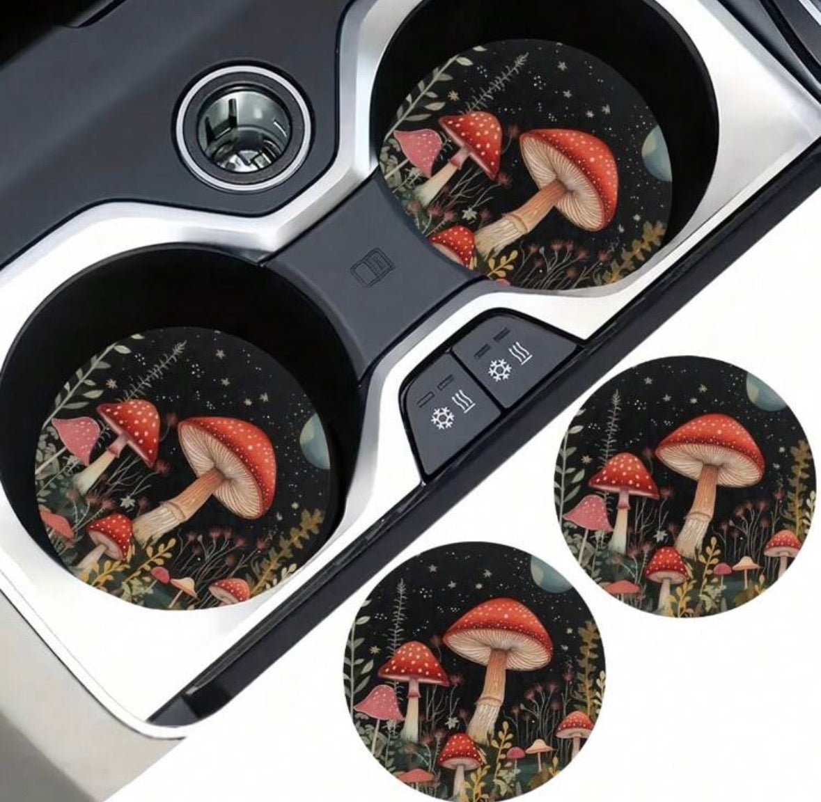 Enchanted Mushroom Car Cup Holder Coasters – Set of 2
