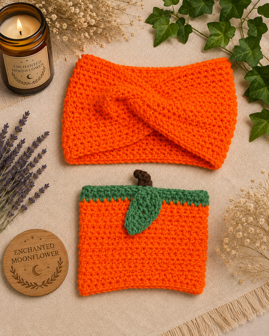 Mommy & Me Pumpkin Cup Cozy + Baby Headband Set