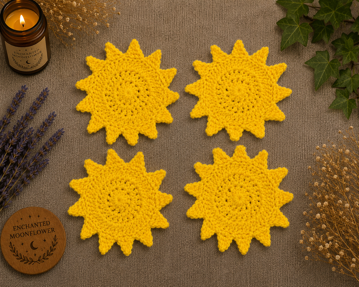 Handmade Crochet Sun Coasters 4ct