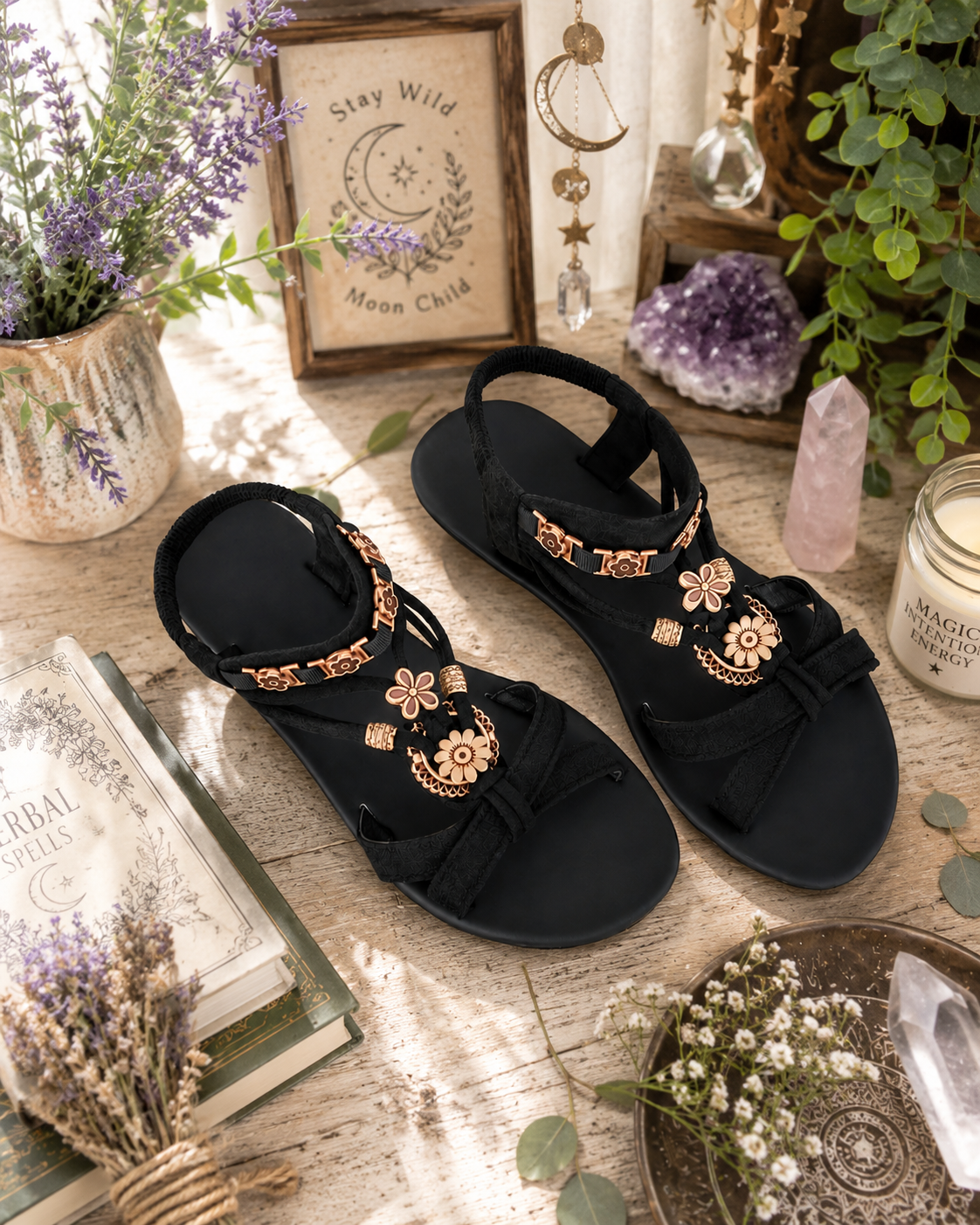 Midnight Garden Bohemian Sandals