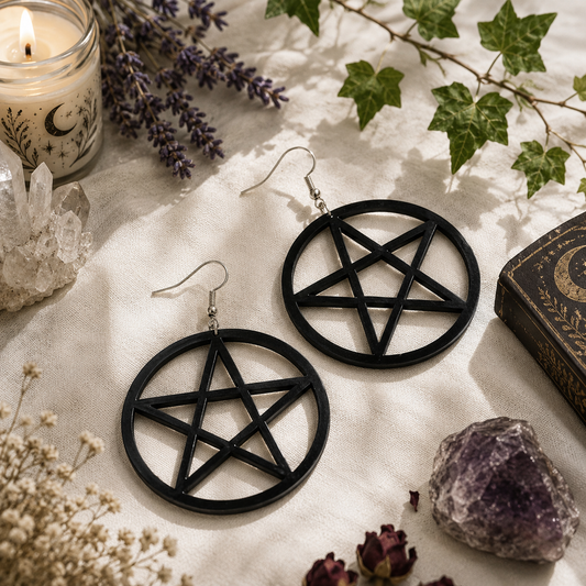 Midnight Pentagram Drop Earrings