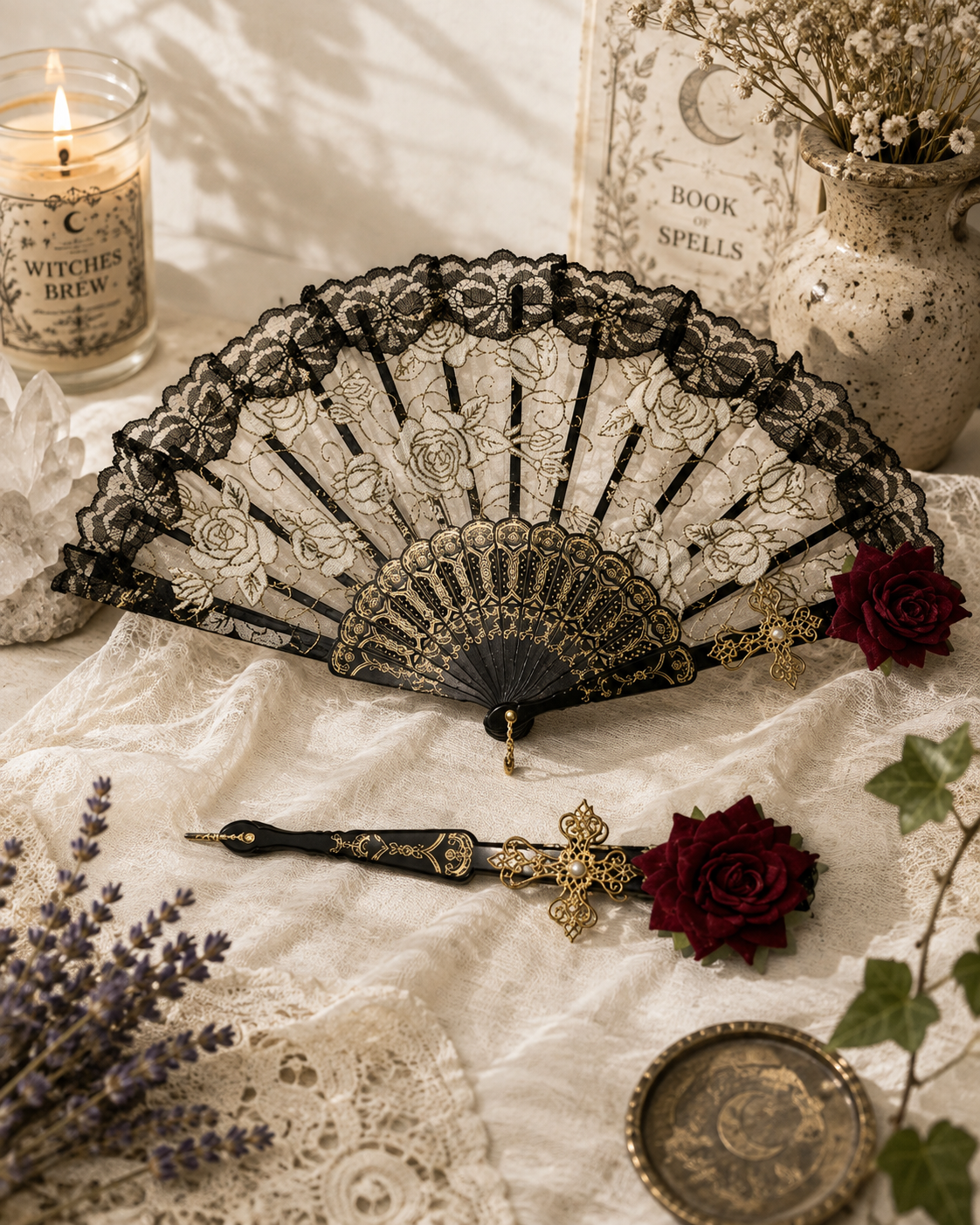 Midnight Rose Lace Fan 🌹